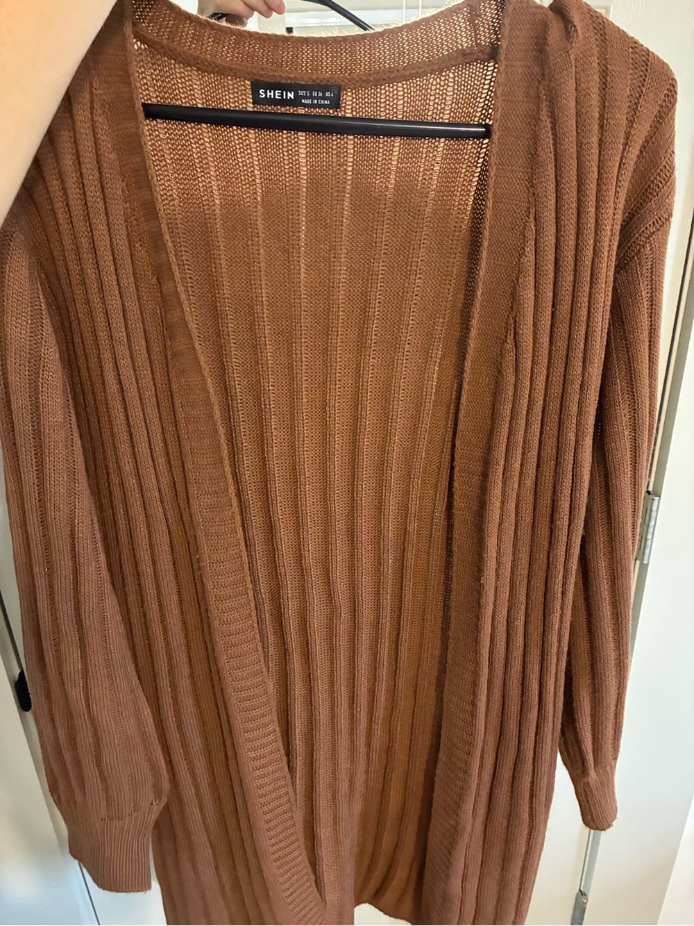SHEIN Ribbed Long Open-Front Cardigan in Chestnut Brown - Picture 5 of 5